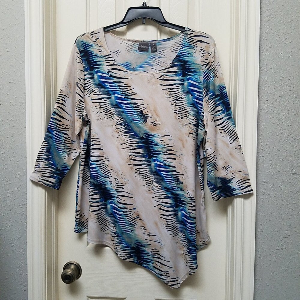 Travelers Collection Chico's Zebra Pullover Asymmetrical Tunic 3/4 Sleeves 3 (XL